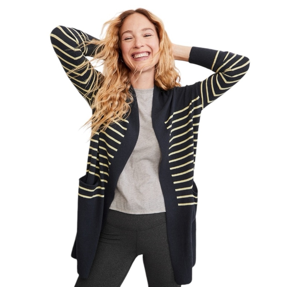 Garnet Hill Striped Long Oversized Cardigan size XS Wool Organic Cotton